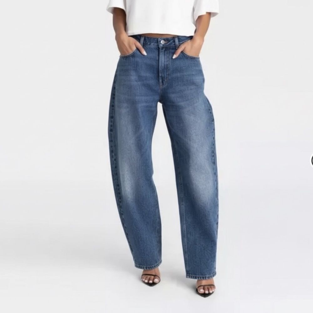 KBB Jeans Barrel Leg NWT by Kahlana Mid Rise Dark Wash Size 0 - Picture 13 of 13